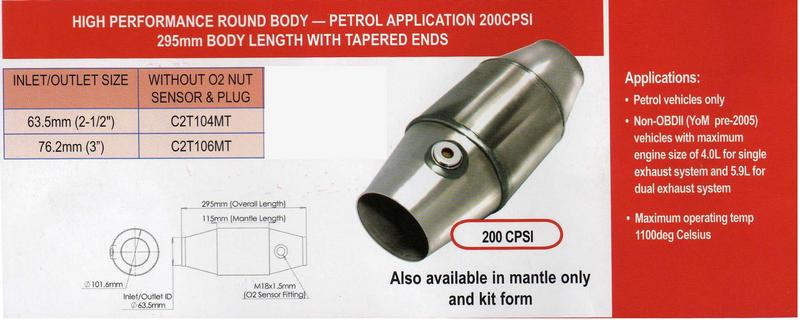 76.2mm (3in.) HIGH PERFORMANCE ROUND 295mm BODY PETROL APPLICATION 200 CPSI CAT