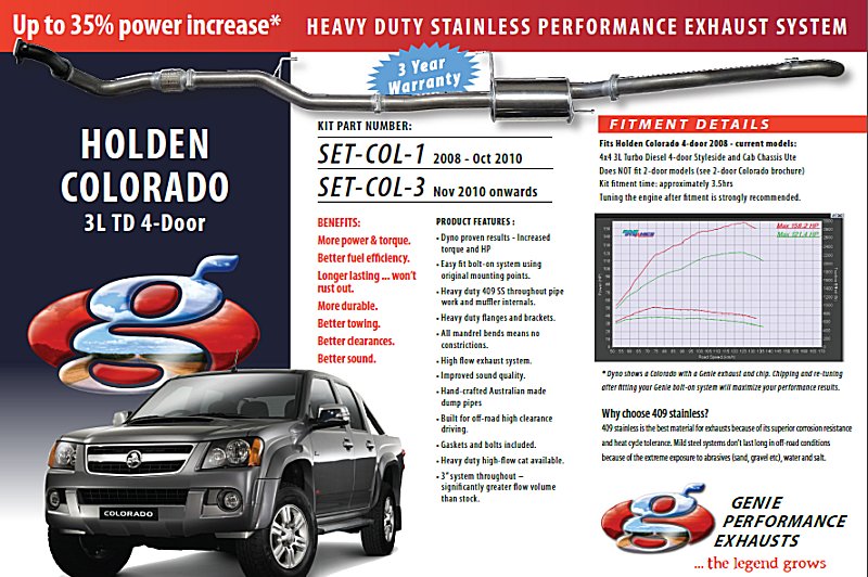 HOLDEN COLORADO 3L TD Turbo Diesel 4-Door 4X4 2008-OCT 2010 409 Stainless Steel