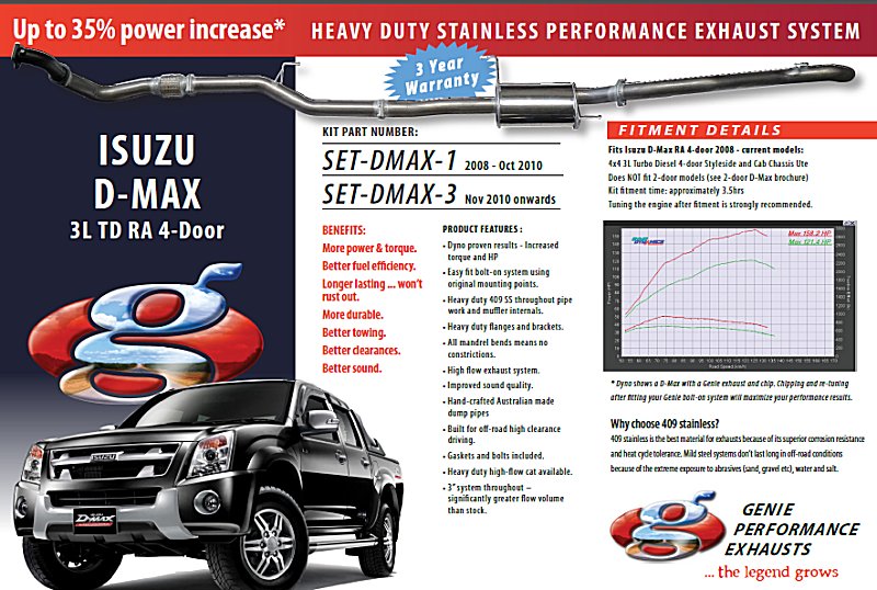 ISUZU D-MAX 3L TD RA 4-Door Turbo Diesel 4X4 2008-OCT 2010 409 Stainless Steel