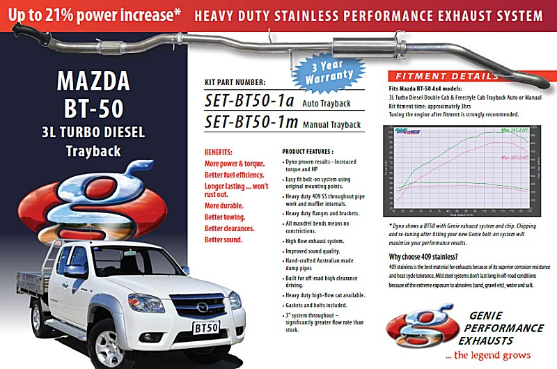MADZA BT-50 3L Turbo Diesel Auto 4X4 2-Door Extra Cab & Trayback 409 Stainless Steel