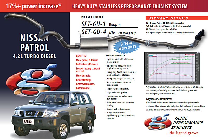 NISSAN PATROL GU 4.2L Turdo Diesel 4X4 Ute (Leaf Spring only) 1998-2006 409 Stainless Steel