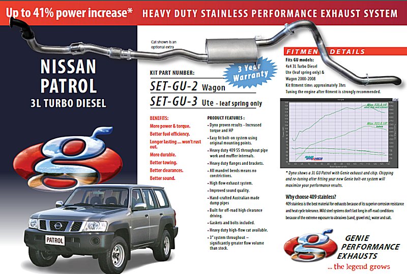 NISSAN PATROL GU 3L Turdo Diesel 4X4 Wagon 2000-2008 409 Stainless Steel