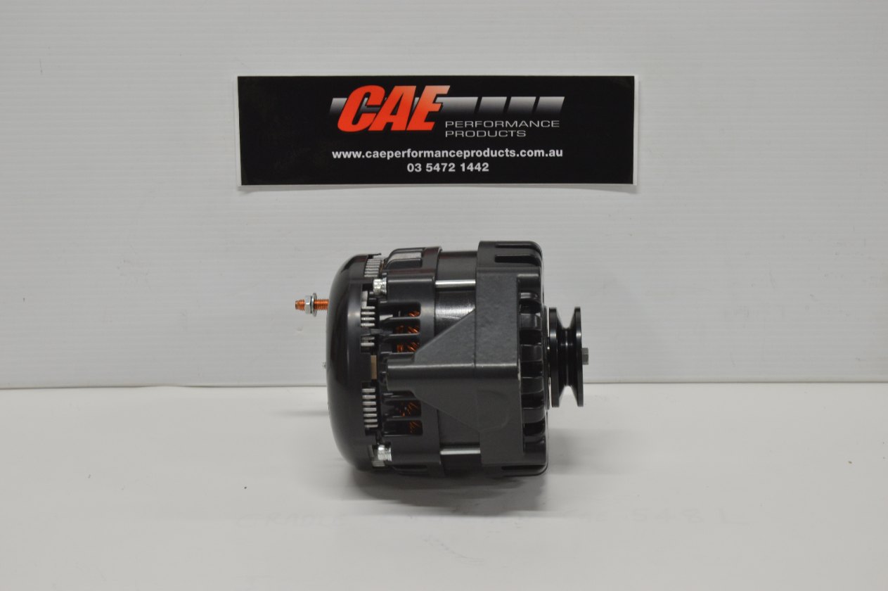 Chevrolet Small Block and Big Block - Ford Cleveland and Windsor V8s - Holden 308-305 and 253 Red-Blue and Black 6Cyls. Black finish. Charges 350amps at 14.2 volts